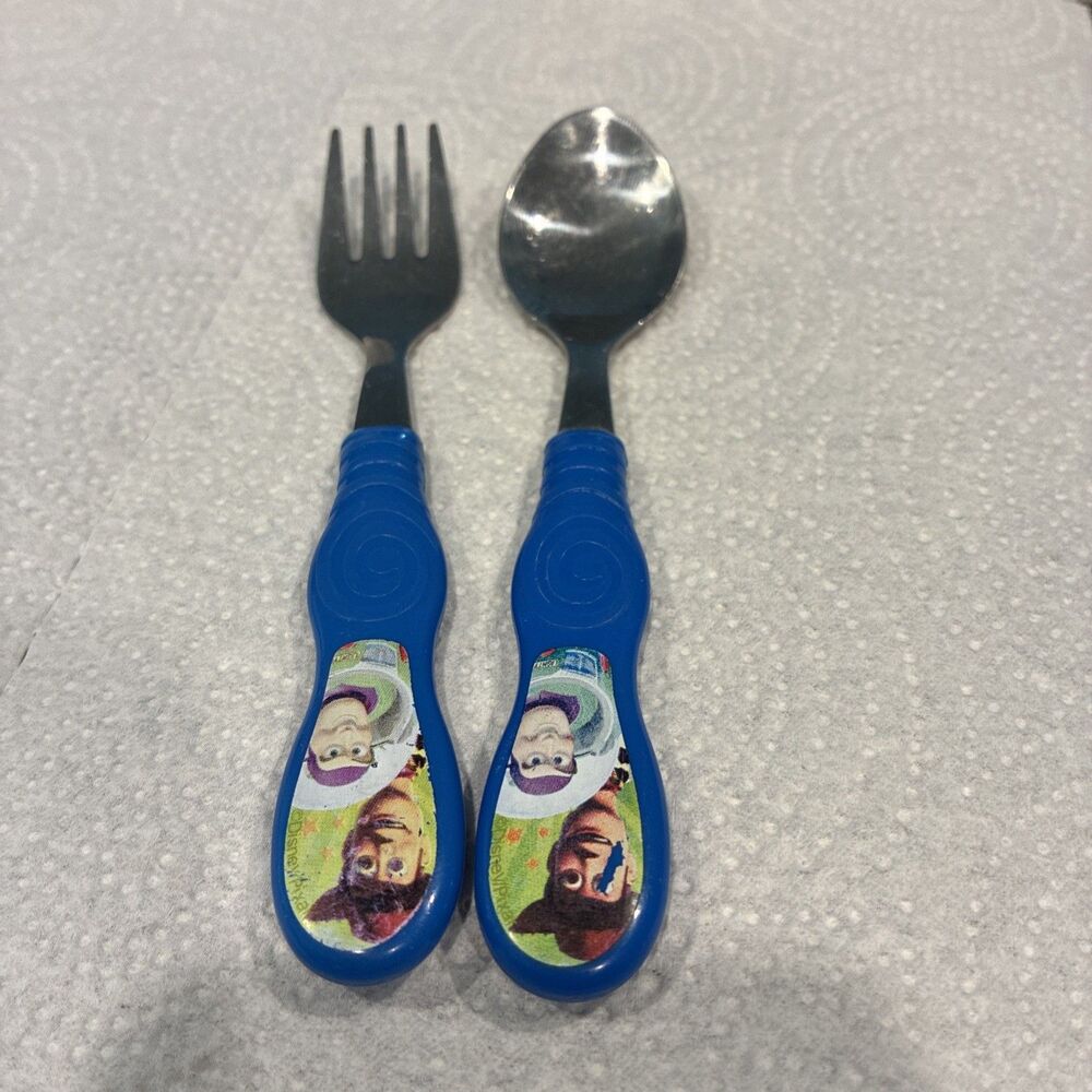Used~Zak Designs~Toy Story Woody Buzz Fork and Spoon Set~Kids Dinnerware